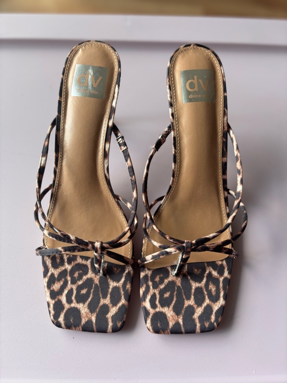 Dolce Vita Leopard Print Strappy Square-Toe Heels - Brown/Black